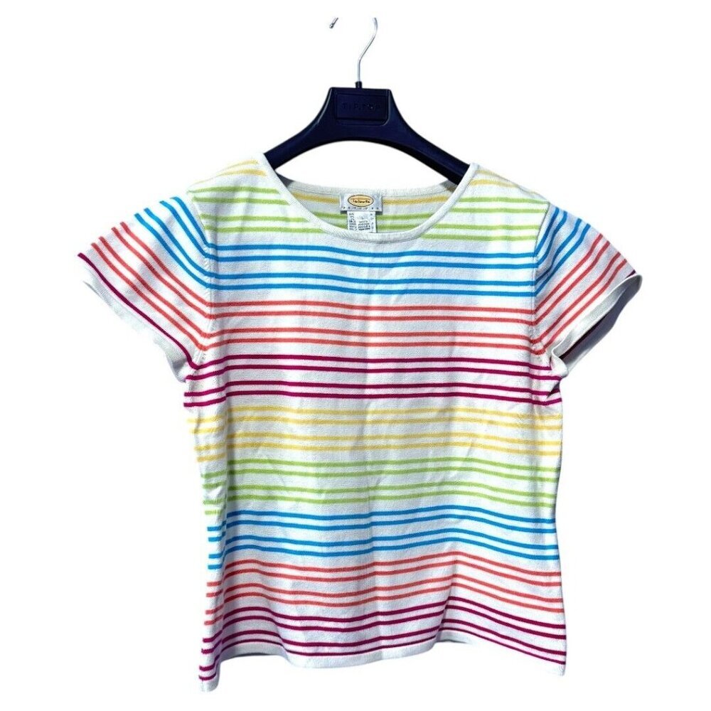 Talbots Petite size large colourful stripe short sleeve shirt